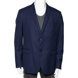 Pre Owned Balmain Navy Blue Textured Wool Button Front Blazer 3XL