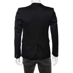 Pre Owned Balmain Black Wool & Leather Trim Shawl Lapel Blazer M