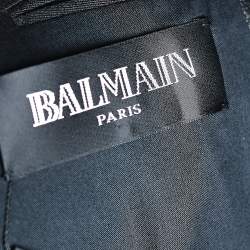 Pre Owned Balmain Black Wool & Leather Trim Shawl Lapel Blazer M