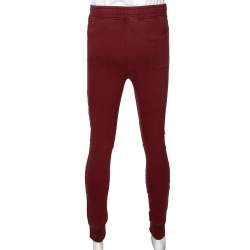 Pre Owned Balmain Burgundy Cotton Rib Paneled Biker Track Pants XS