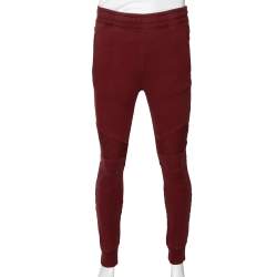 Pre Owned Balmain Burgundy Cotton Rib Paneled Biker Track Pants XS