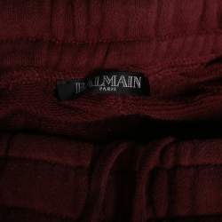 Pre Owned Balmain Burgundy Cotton Rib Paneled Biker Track Pants XS