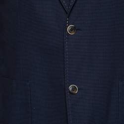 Pre Owned Balmain Blue Textured Cotton Slim Fit Single Breasted Blazer XXXL 