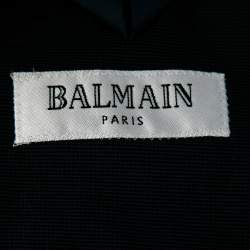 Pre Owned Balmain Blue Textured Cotton Slim Fit Single Breasted Blazer XXXL 