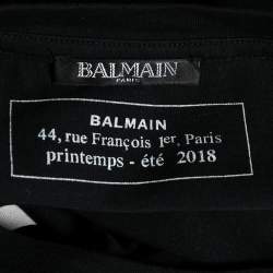 Pre Owned Balmain Black and White Stripe Cotton Balmain Printed T-shirt XS