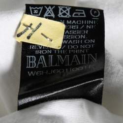 Pre Owned Balmain White Cotton Crew Neck Short Sleeve T-shirt XS