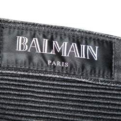 Balmain Charcoal Grey Denim Quilted Detail Biker Jeans M