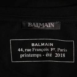 Pre Owned Balmain Black Cotton Logo Printed Crew Neck Short Sleeve T-Shirt S