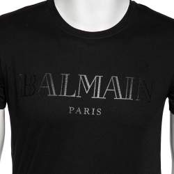 Pre Owned Balmain Black Cotton Logo Printed Crew Neck Short Sleeve T-Shirt S