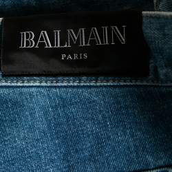 Balmain Blue Distressed Denim Frayed Edge Detail Shorts M
