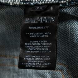 Balmain Blue Distressed Denim Frayed Edge Detail Shorts M