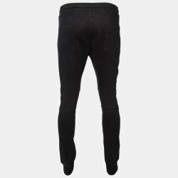 Balmain Black Cotton Rib Paneled Biker Track Pants L