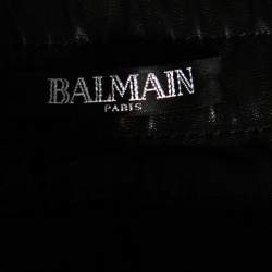 Balmain Black Lamb Leather Biker Trousers L