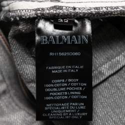 Pre Owned Balmain Grey Distressed Denim Zip Detail Shorts M