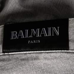 Pre Owned Balmain Grey Distressed Denim Zip Detail Shorts M