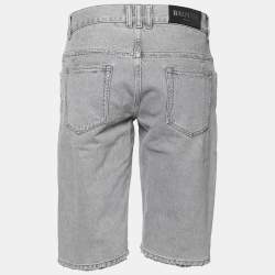 Pre Owned Balmain Grey Distressed Denim Zip Detail Shorts M