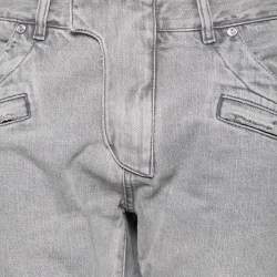 Pre Owned Balmain Grey Distressed Denim Zip Detail Shorts M