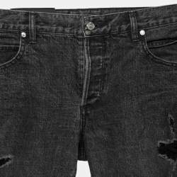 Balmain Grey Distressed Denim Shorts M