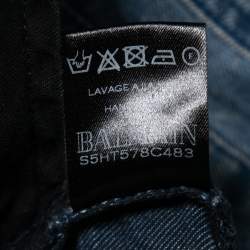 Balmain Blue Distressed Denim Frayed Edged Shorts M