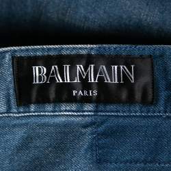 Balmain Blue Distressed Denim Frayed Edged Shorts M