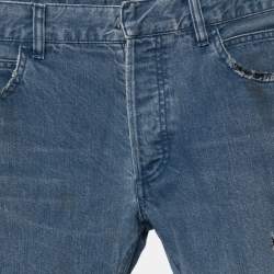 Balmain Blue Distressed Denim Frayed Edged Shorts M
