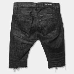 Balmain Grey Distressed Frayed Edged Shorts S
