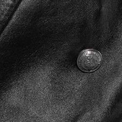 Pre Owned Balmain Black Leather Double Breasted Jacket XXL