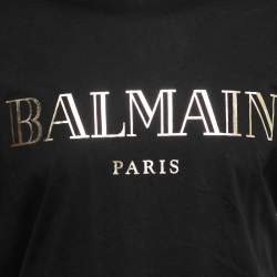Pre Owned Balmain Black Logo Print Cotton Short Sleeves T-Shirt XXL