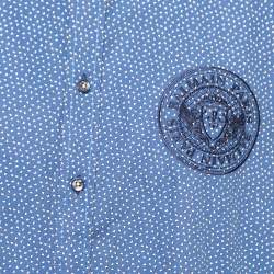 Pre Owned Balmain Blue Printed Cotton Logo Embroidered Button Front Shirt XL