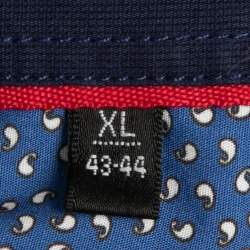 Pre Owned Balmain Blue Printed Cotton Logo Embroidered Button Front Shirt XL