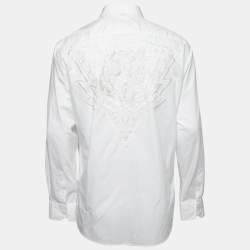 Pre Owned Balmain White Cotton Tiger Logo Embroidered Button Front Shirt XL