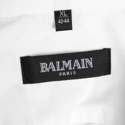 Pre Owned Balmain White Cotton Tiger Logo Embroidered Button Front Shirt XL