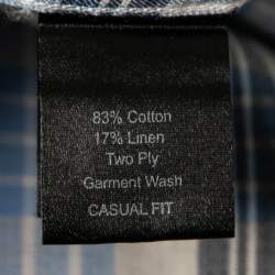 Pre Owned Balmain Blue Checked Cotton Logo Embroidered Button Front Shirt XL