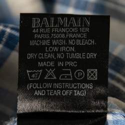 Pre Owned Balmain Blue Checked Cotton Logo Embroidered Button Front Shirt XL