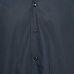 Pre Owned Balmain Midnight Blue Cotton Logo Embroidered Button Front Shirt XL
