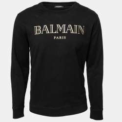 Pre Owned Balmain Black Logo Printed Cotton Crew Neck Long Sleeve Sweatshirt XL
