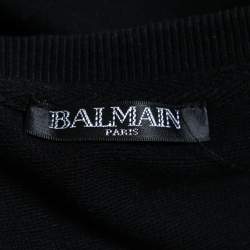 Pre Owned Balmain Black Logo Printed Cotton Crew Neck Long Sleeve Sweatshirt XL