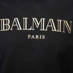 Pre Owned Balmain Black Logo Printed Cotton Crew Neck Long Sleeve Sweatshirt XL