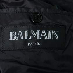 Pre Owned Balmain Black Synthetic & Knit Paneled Hooded Zip Front Jacket XXL
