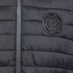 Pre Owned Balmain Black Synthetic & Knit Paneled Hooded Zip Front Jacket XXL