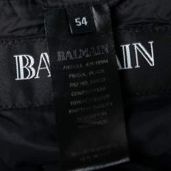 Pre Owned Balmain Black Synthetic & Knit Paneled Hooded Zip Front Jacket XXL