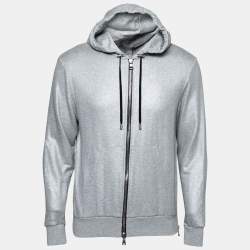 Pre Owned Balmain Silver Cotton Zip-Front Hoodie S    