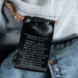 Pre Owned Balmain Light Blue Distressed Denim Ribbed-Paneled Jeans L Waist 29"