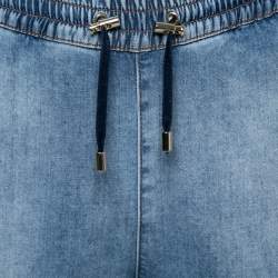 Pre Owned Balmain Light Blue Distressed Denim Ribbed-Paneled Jeans L Waist 29"