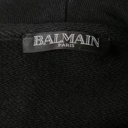 Pre Owned Balmain Black Cotton Logo Printed Zip Detail Hoodie XXL