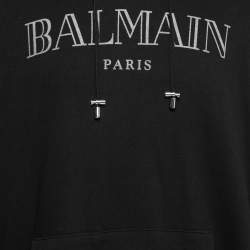 Pre Owned Balmain Black Cotton Logo Printed Zip Detail Hoodie XXL