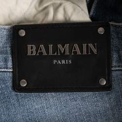 Pre Owned Balmain Blue Denim Biker Jeans L Waist:36"