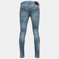 Pre Owned Balmain Blue Denim Biker Jeans L Waist:36"