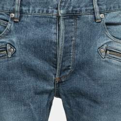 Pre Owned Balmain Blue Denim Biker Jeans L Waist:36"