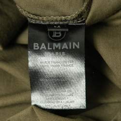 Pre Owned Balmain Olive Green Cotton Logo Embossed Short Sleeve T-Shirt M
